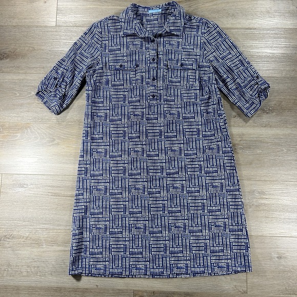 J. McLaughlin Dresses & Skirts - J McLaughlin Large Lawrence Blue Collared Catalina Cloth Geometric Shirt Dress